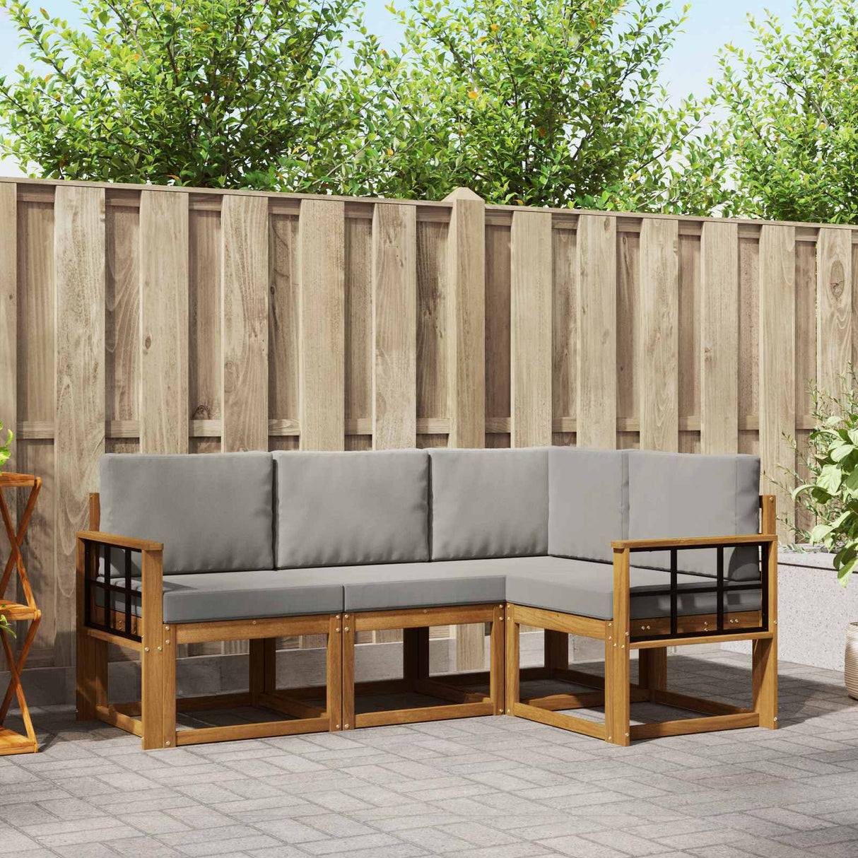vidaXL Buiten bank set met kussen 4 pcs Natuurlijk en Crème