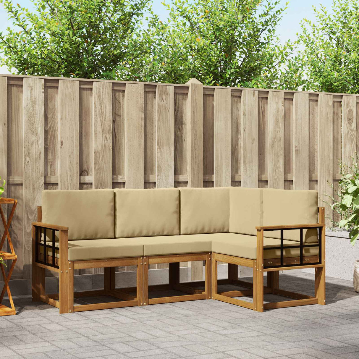 vidaXL Buiten bank set met kussen 4 pcs Natuurlijk en Crème