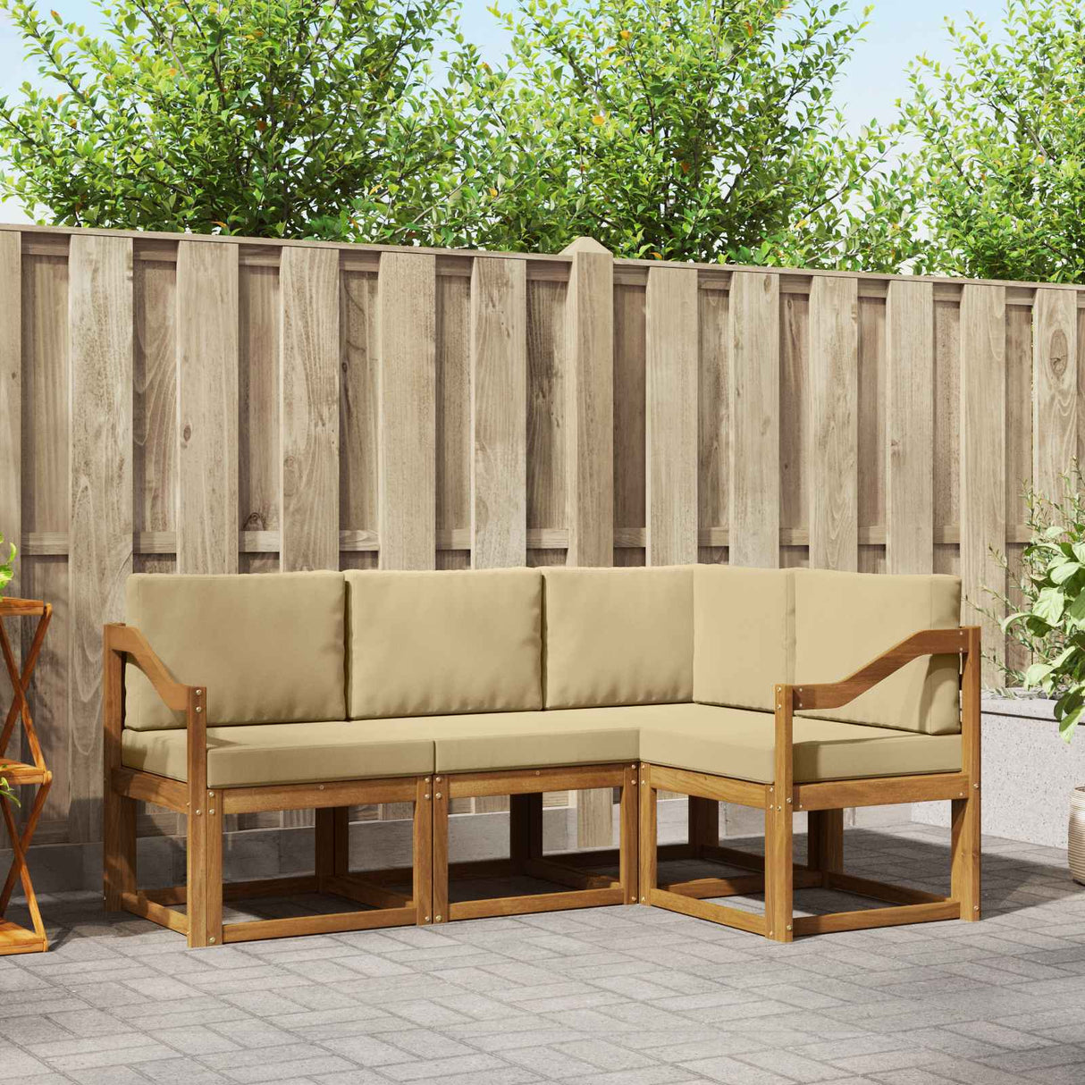 vidaXL Buiten bank set met kussen 4 pcs Natuurlijk en Crème