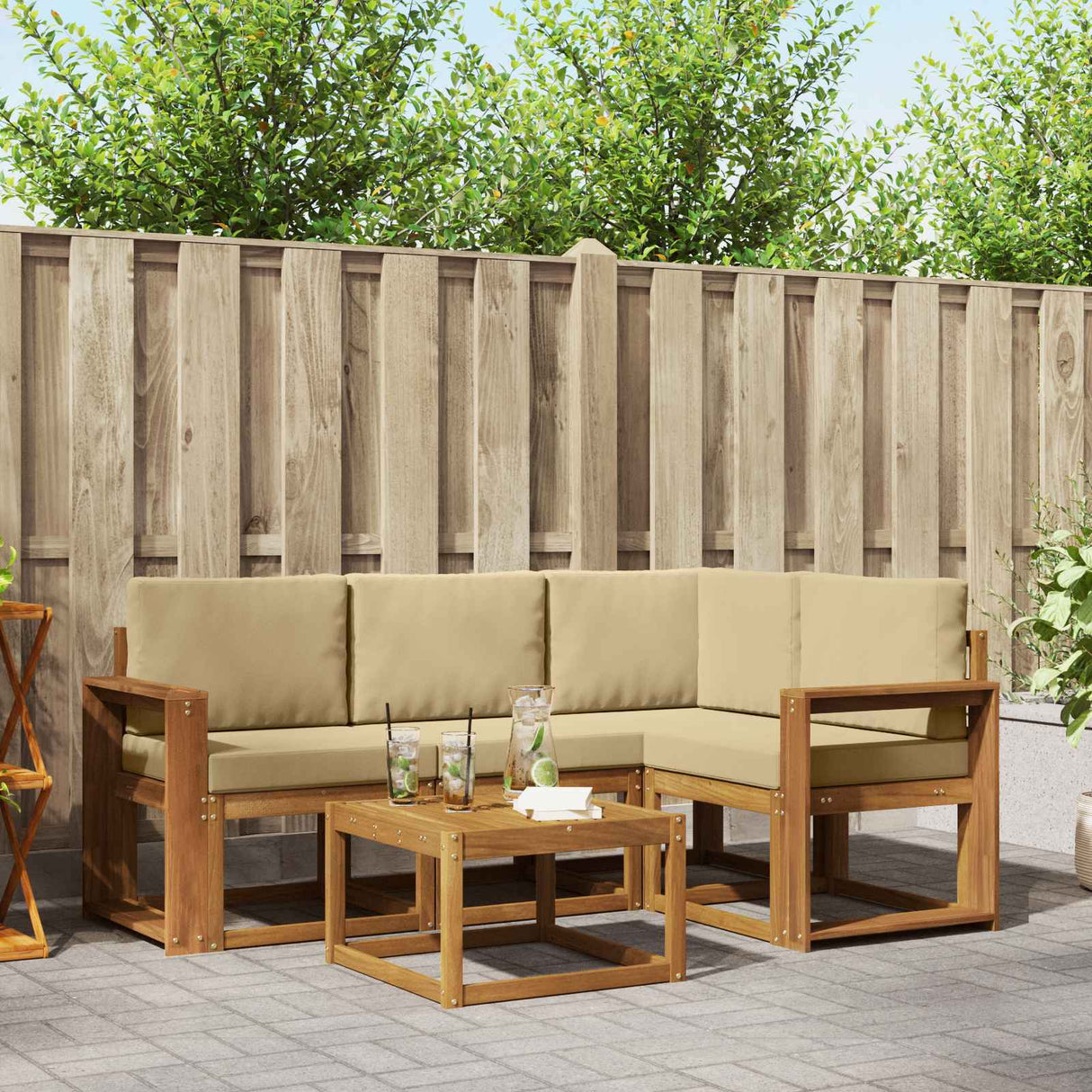 vidaXL Outdoor Sofa Set 5 pcs Natural Solid Acacia Wood