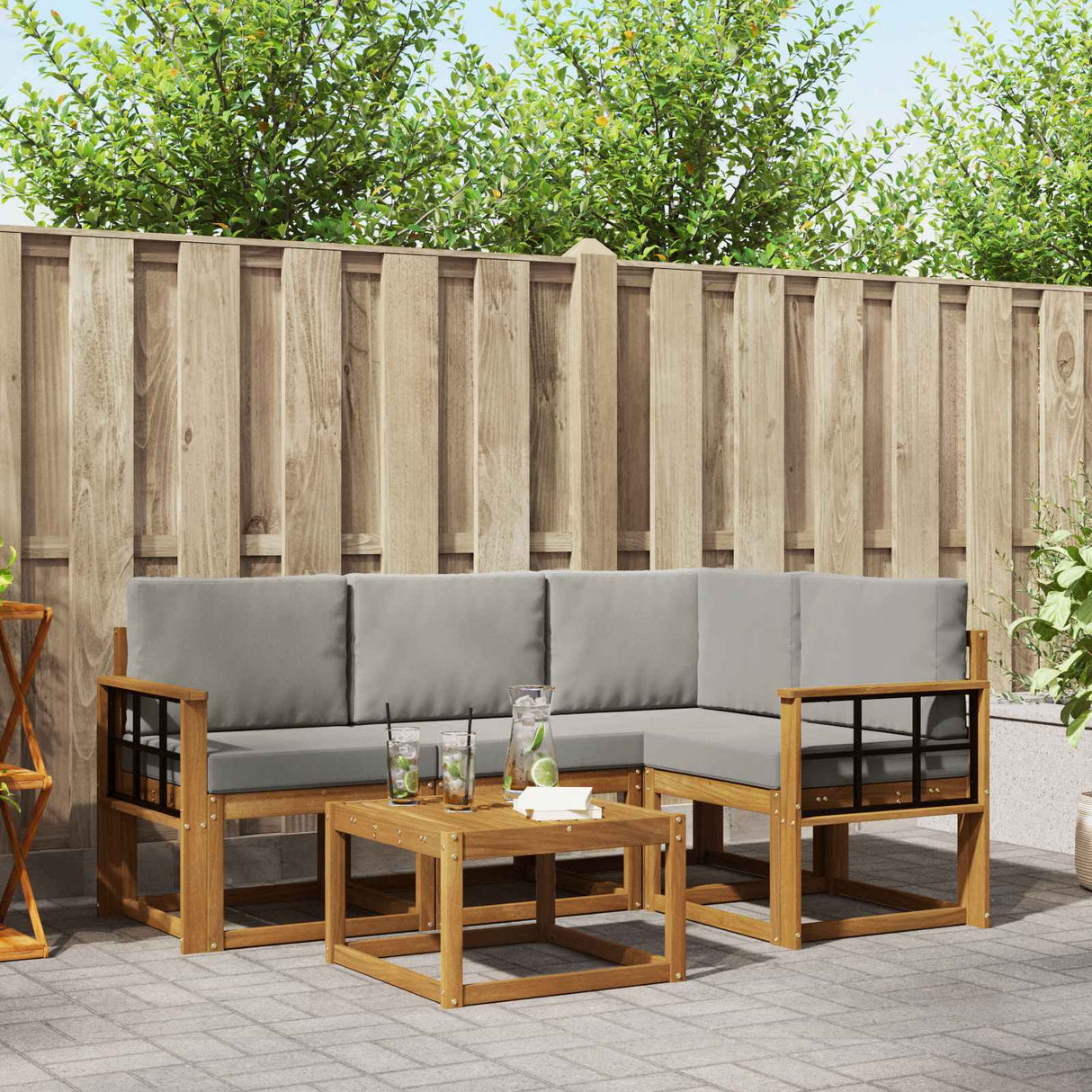 vidaXL Outdoor Sofa Set 5 pcs Natural Solid Acacia Wood