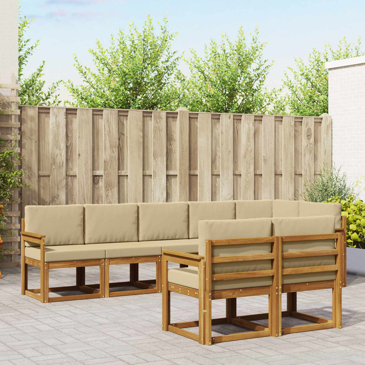 vidaXL Buiten bank set met kussen 8 pcs Natuurlijk en Crème