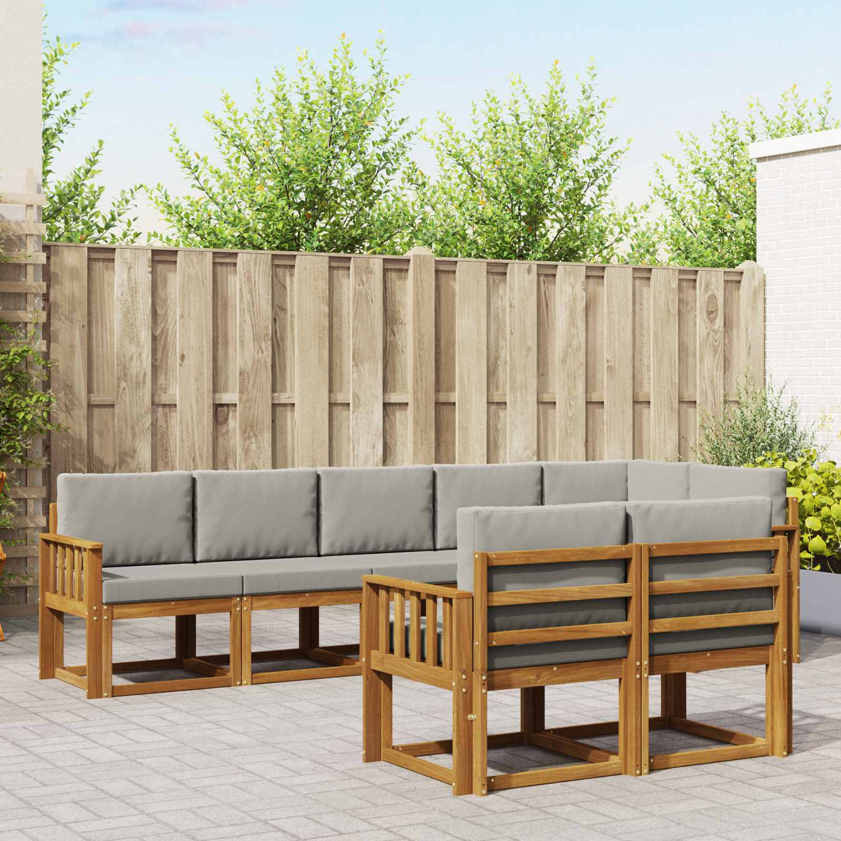 vidaXL Buiten bank set met kussen 8 pcs Natuurlijk en Crème