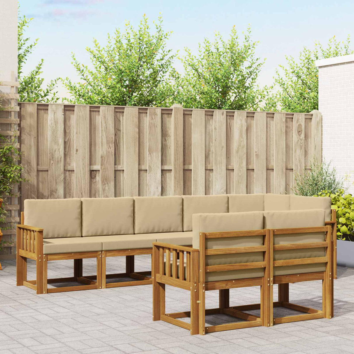 vidaXL Buiten bank set met kussen 8 pcs Natuurlijk en Crème