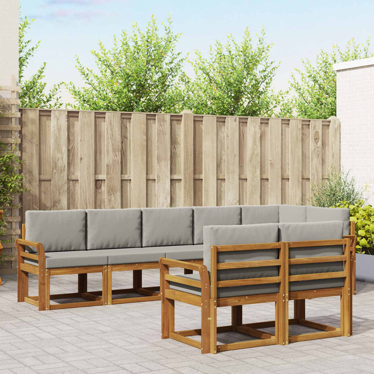 vidaXL Buiten bank set met kussen 8 pcs Natuurlijk en Crème