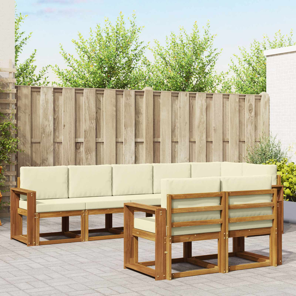 vidaXL Buiten bank set met kussen 8 pcs Natuurlijk en Crème