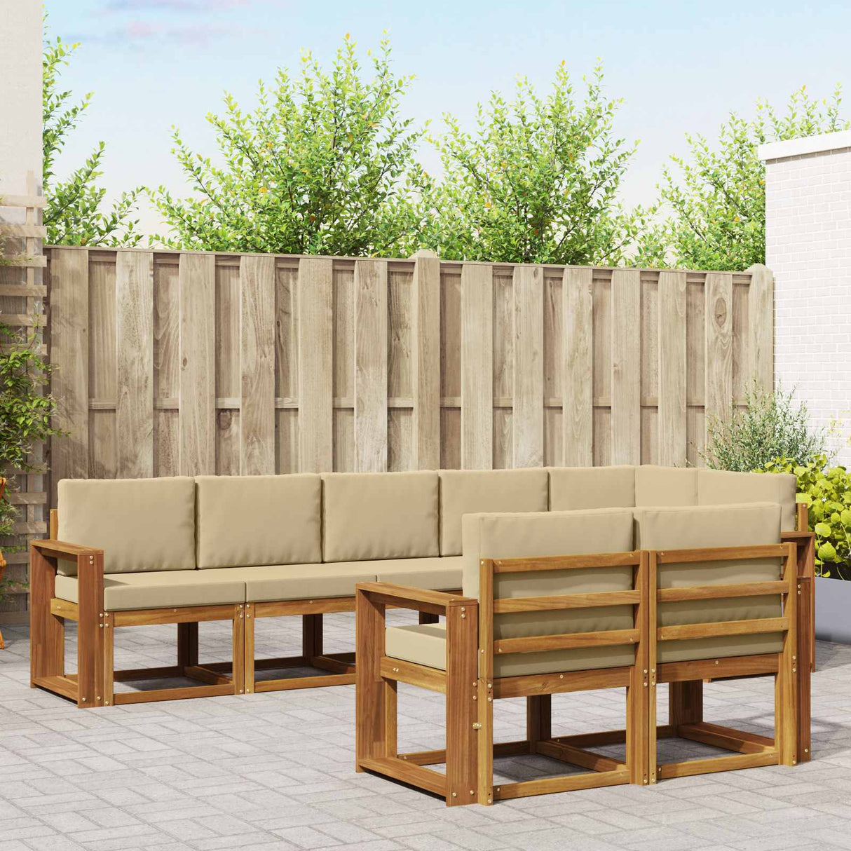 vidaXL Buiten bank set met kussen 8 pcs Natuurlijk en Crème