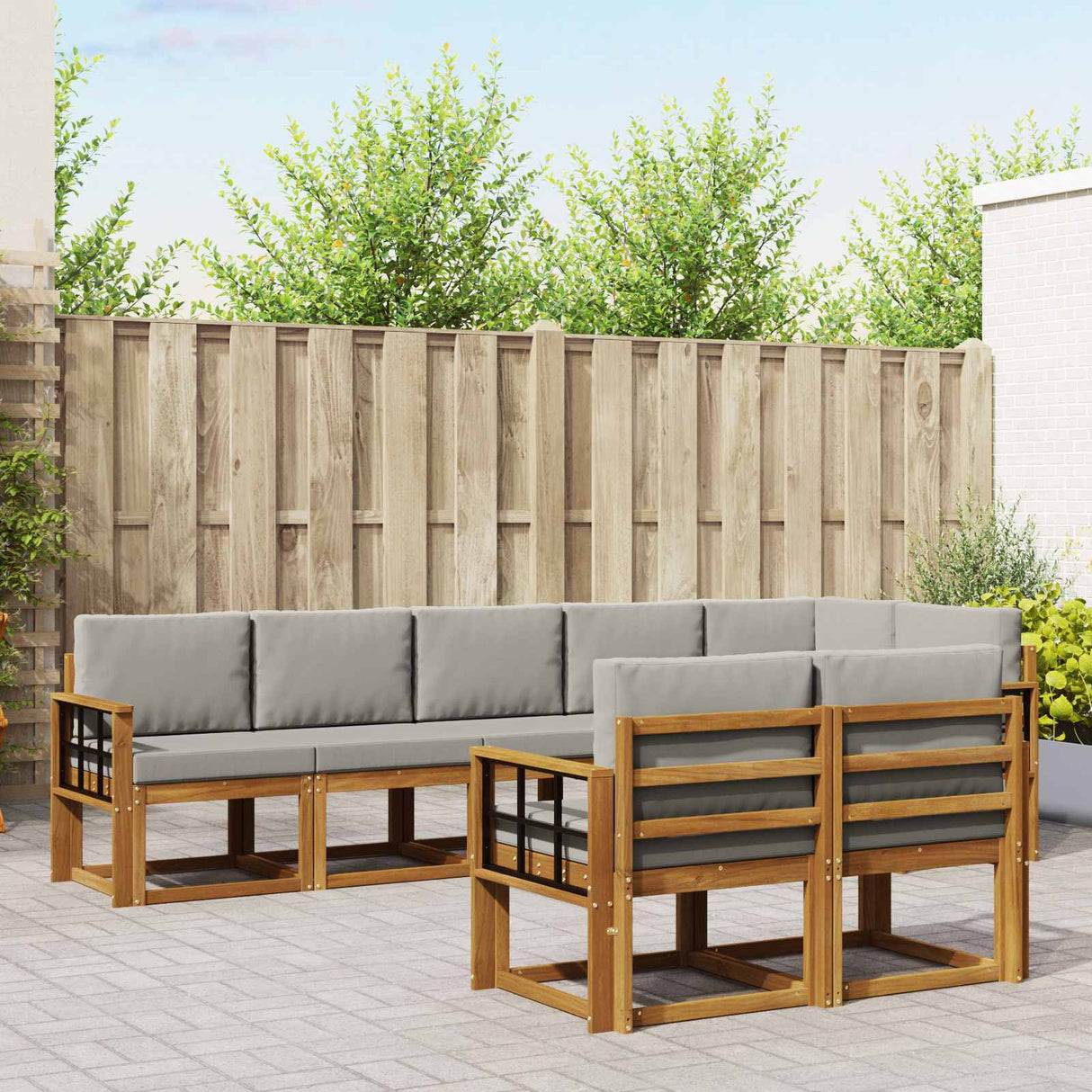 vidaXL Buiten bank set met kussen 8 pcs Natuurlijk en Crème
