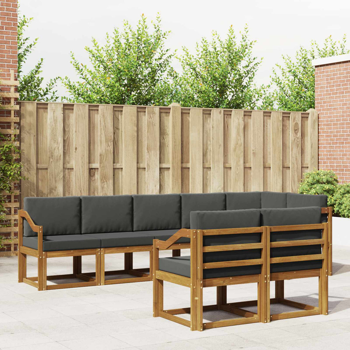 vidaXL Buiten bank set met kussen 8 pcs Natuurlijk en Crème