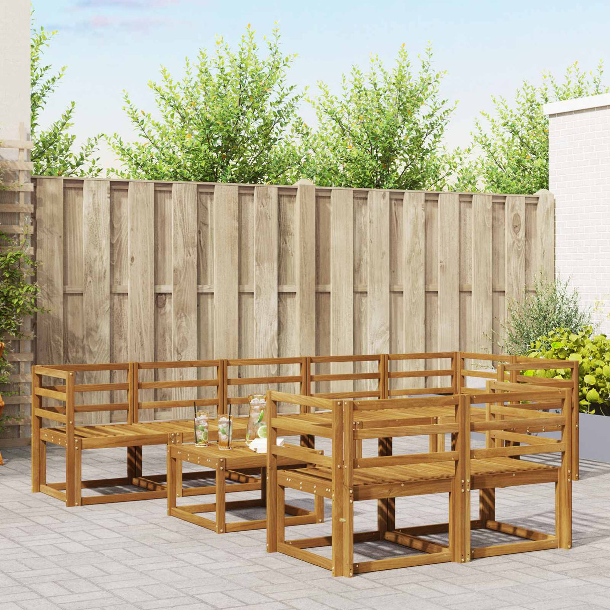 vidaXL Buiten bank set 9 pcs Naturel Massief Acacia Hout