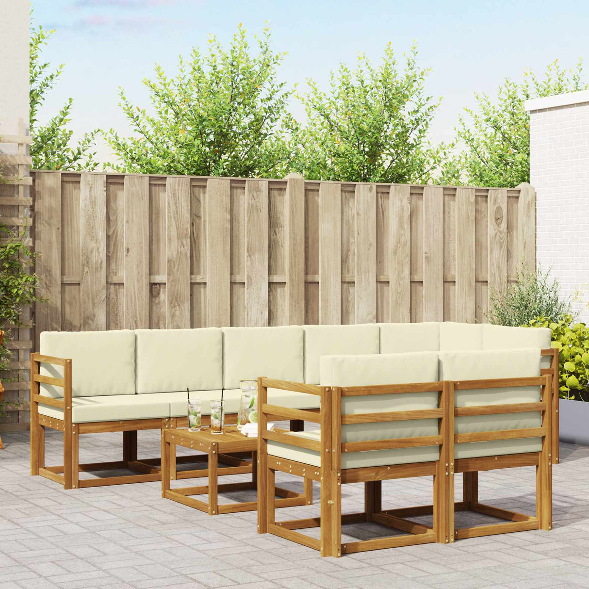 vidaXL Buiten bank set 9 pcs Naturel Massief Acacia Hout
