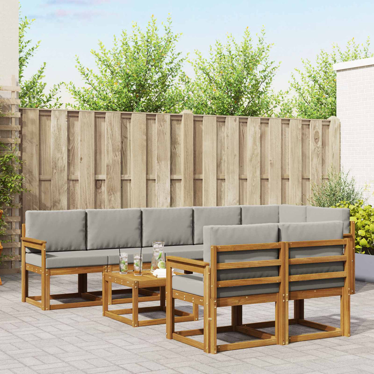 vidaXL Buiten bank set 9 pcs Naturel Massief Acacia Hout