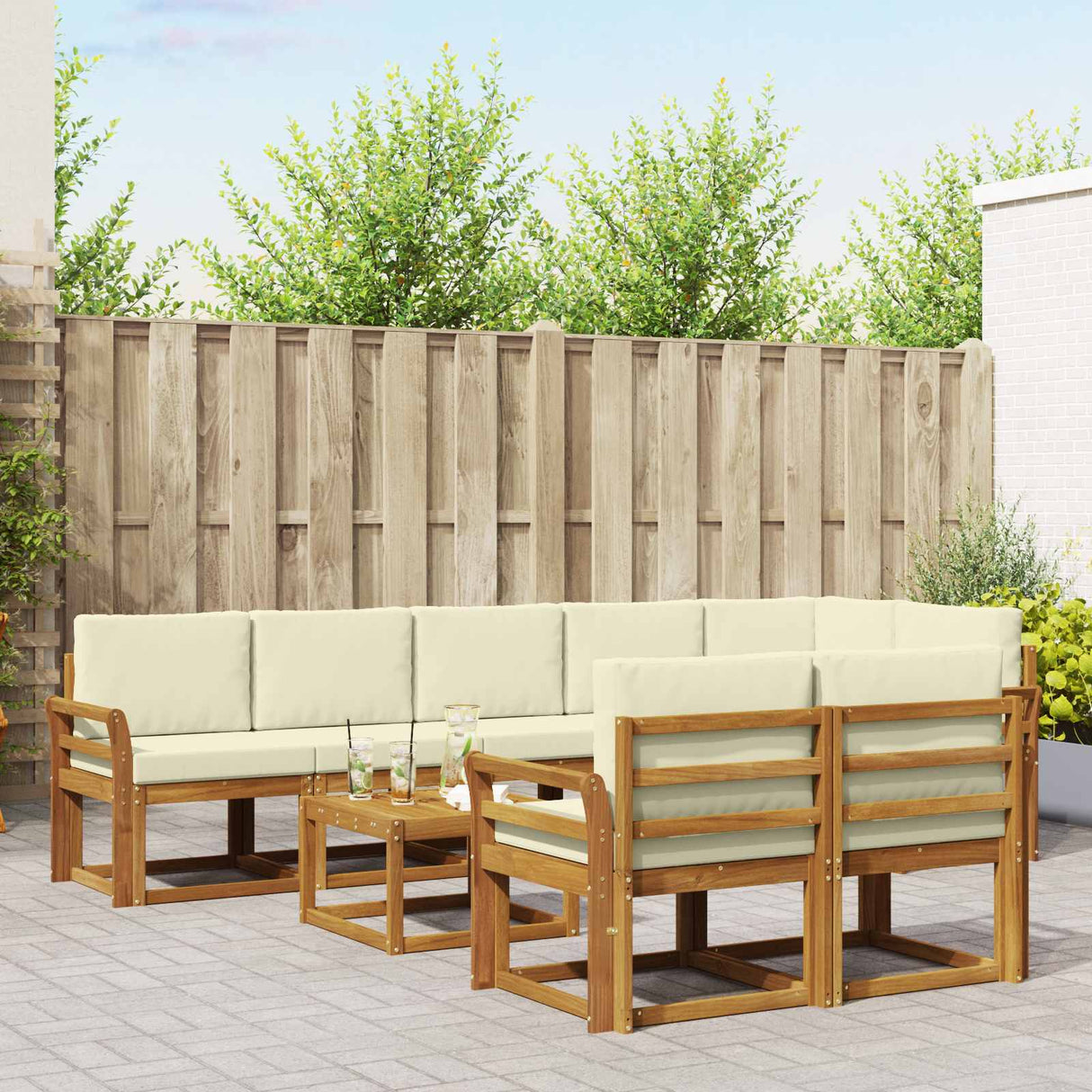 vidaXL Buiten bank set 9 pcs Naturel Massief Acacia Hout