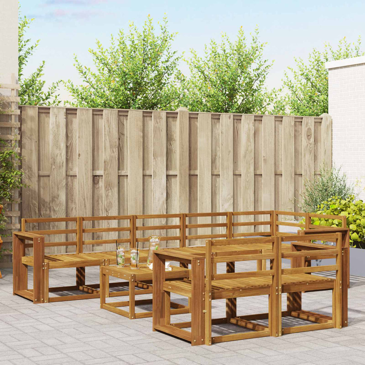 vidaXL Buiten bank set 9 pcs Naturel Massief Acacia Hout