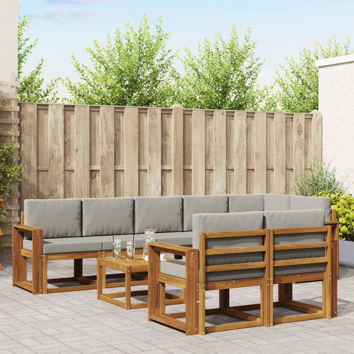 vidaXL Buiten bank set 9 pcs Naturel Massief Acacia Hout