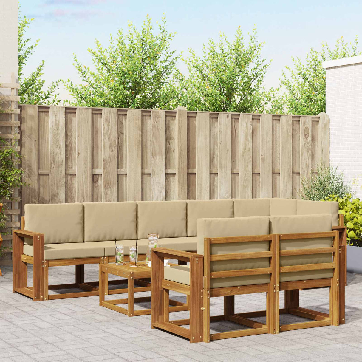 vidaXL Buiten bank set 9 pcs Naturel Massief Acacia Hout