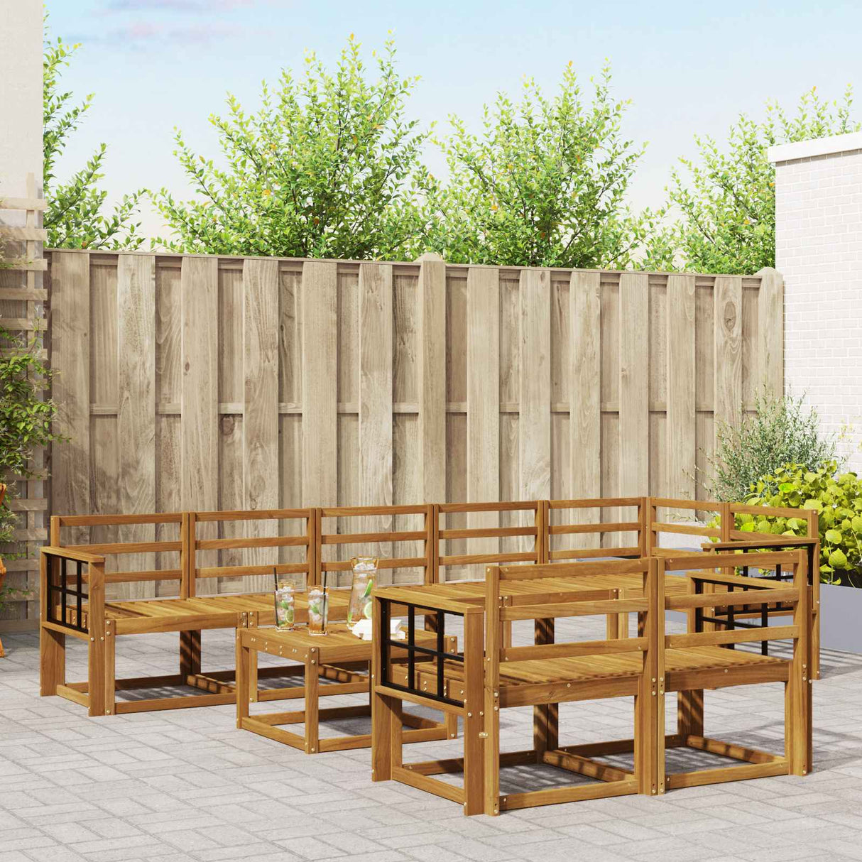 vidaXL Buiten bank set 9 pcs Naturel Massief Acacia Hout