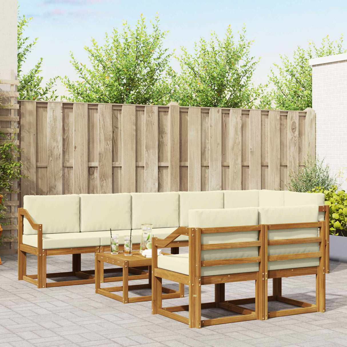 vidaXL Buiten bank set 9 pcs Naturel Massief Acacia Hout