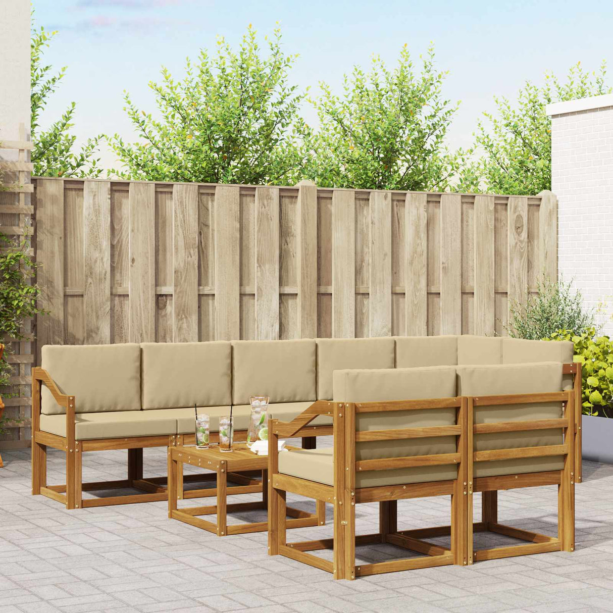 vidaXL Buiten bank set 9 pcs Naturel Massief Acacia Hout