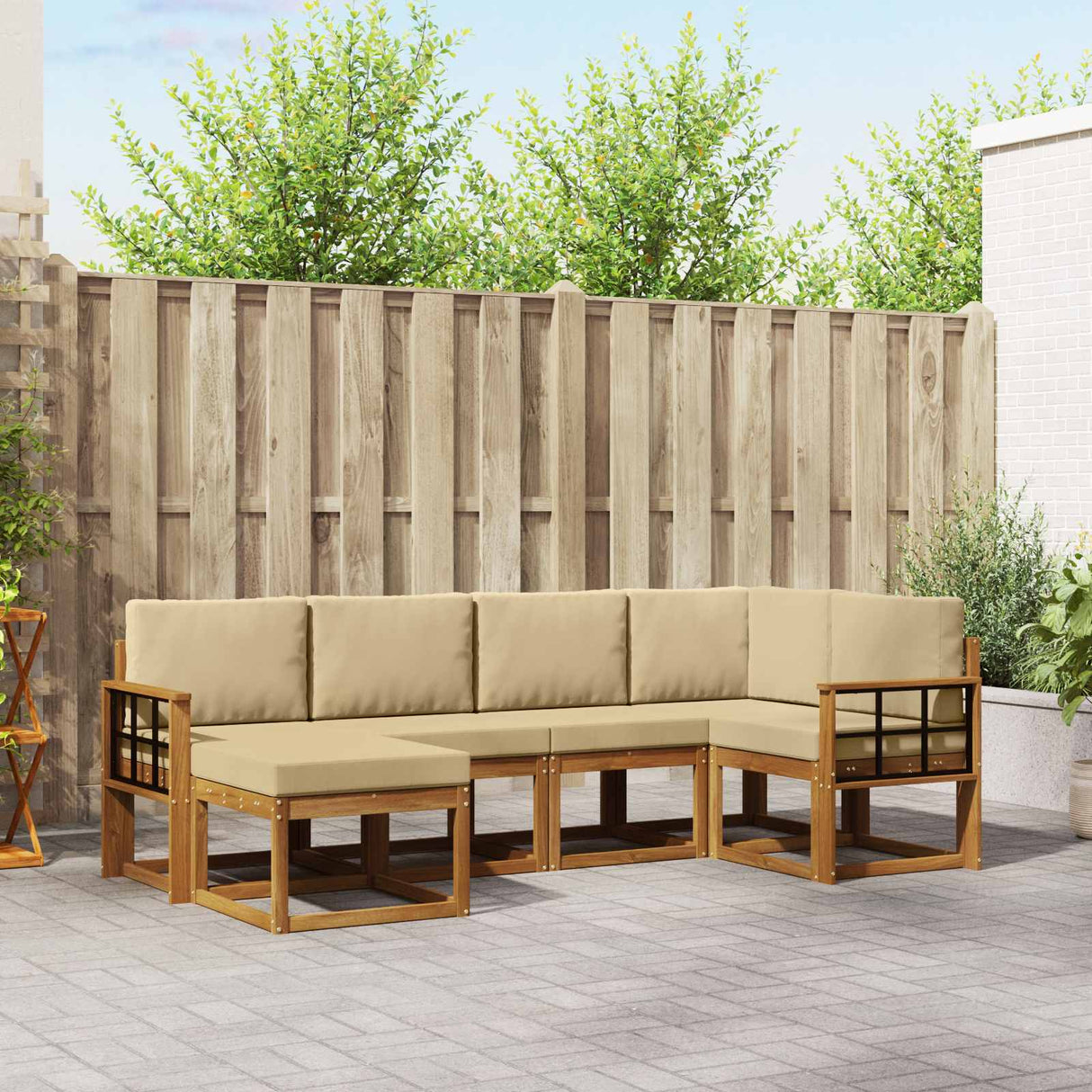 vidaXL Bankstel 6 pcs Naturel
