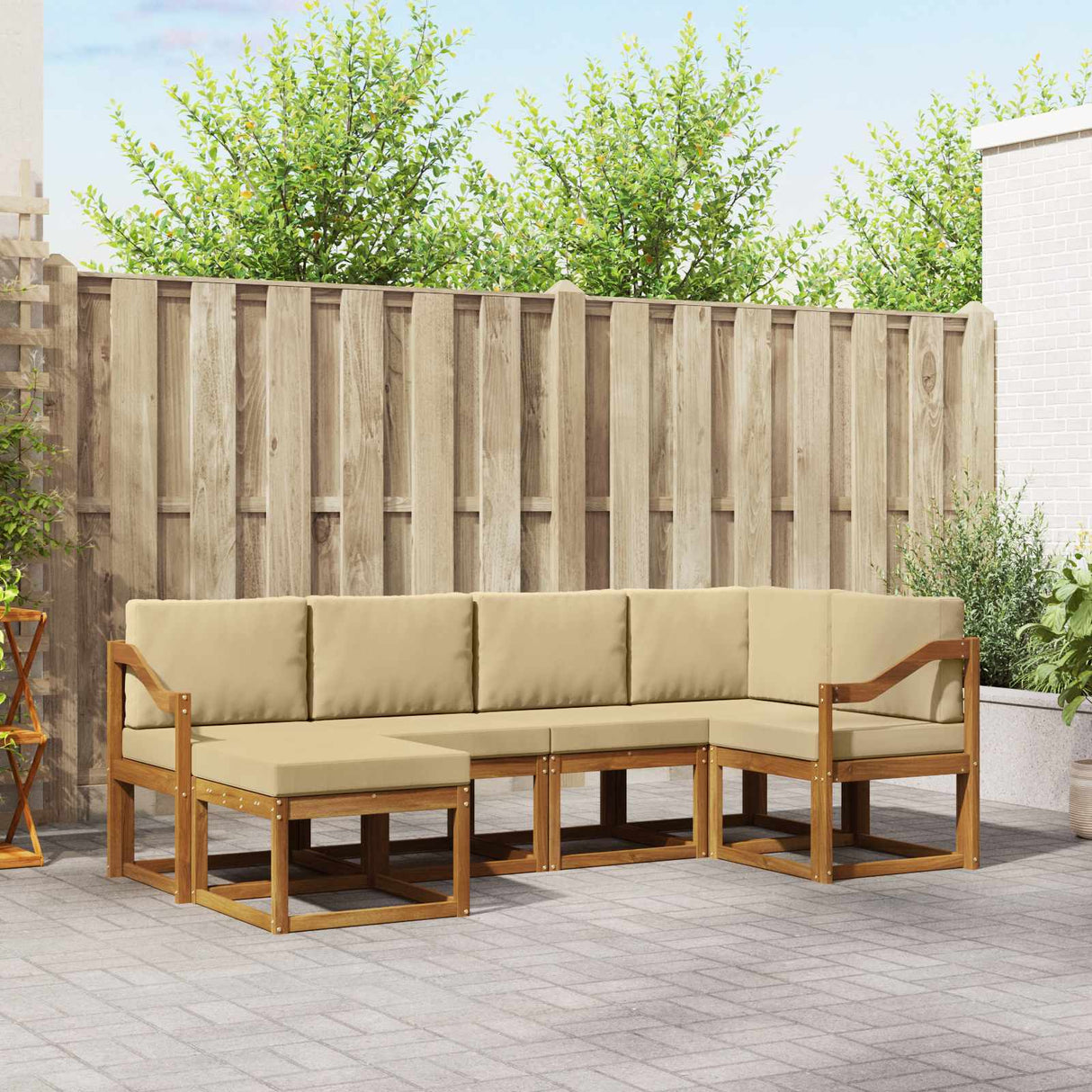 vidaXL Bankstel 6 pcs Naturel