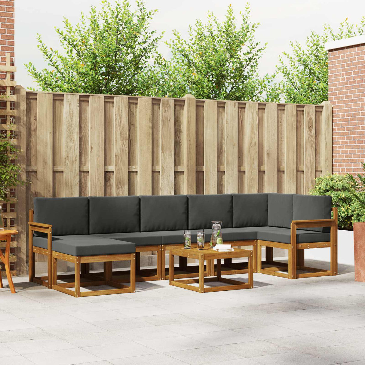 vidaXL Outdoor Bench Set 8 pcs Natural Solid Acacia Wood