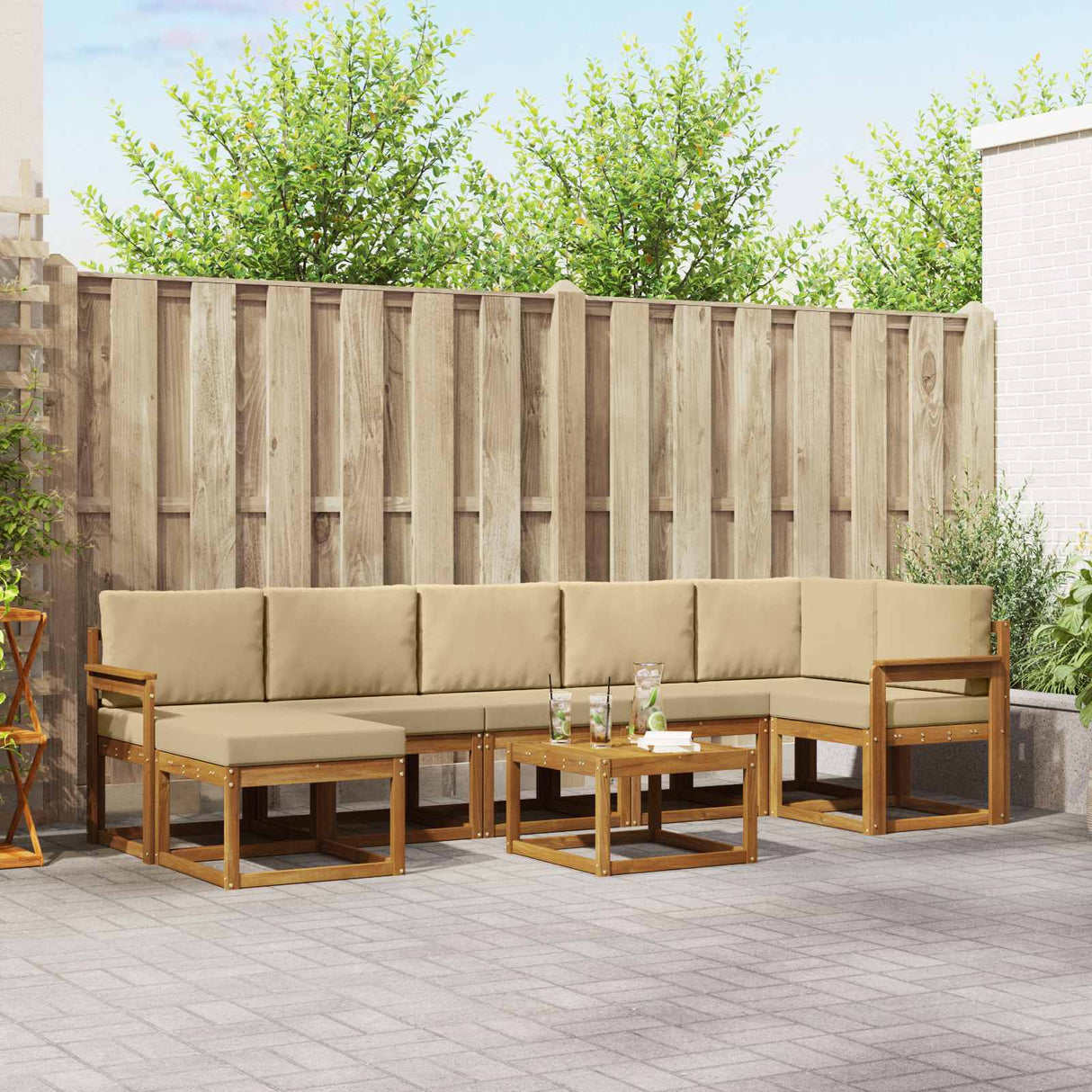 vidaXL Outdoor Bench Set 8 pcs Natural Solid Acacia Wood