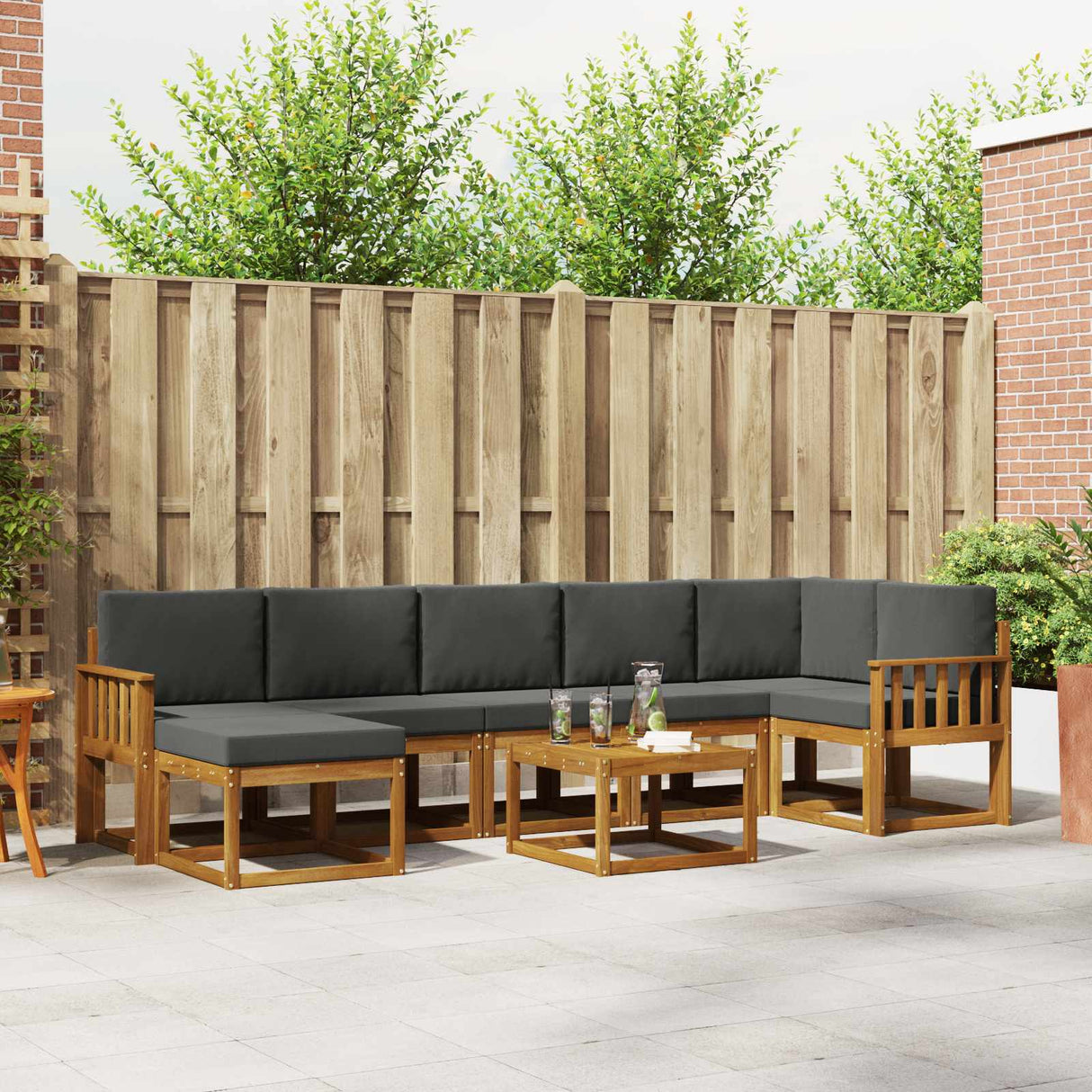 vidaXL Outdoor Bench Set 8 pcs Natural Solid Acacia Wood