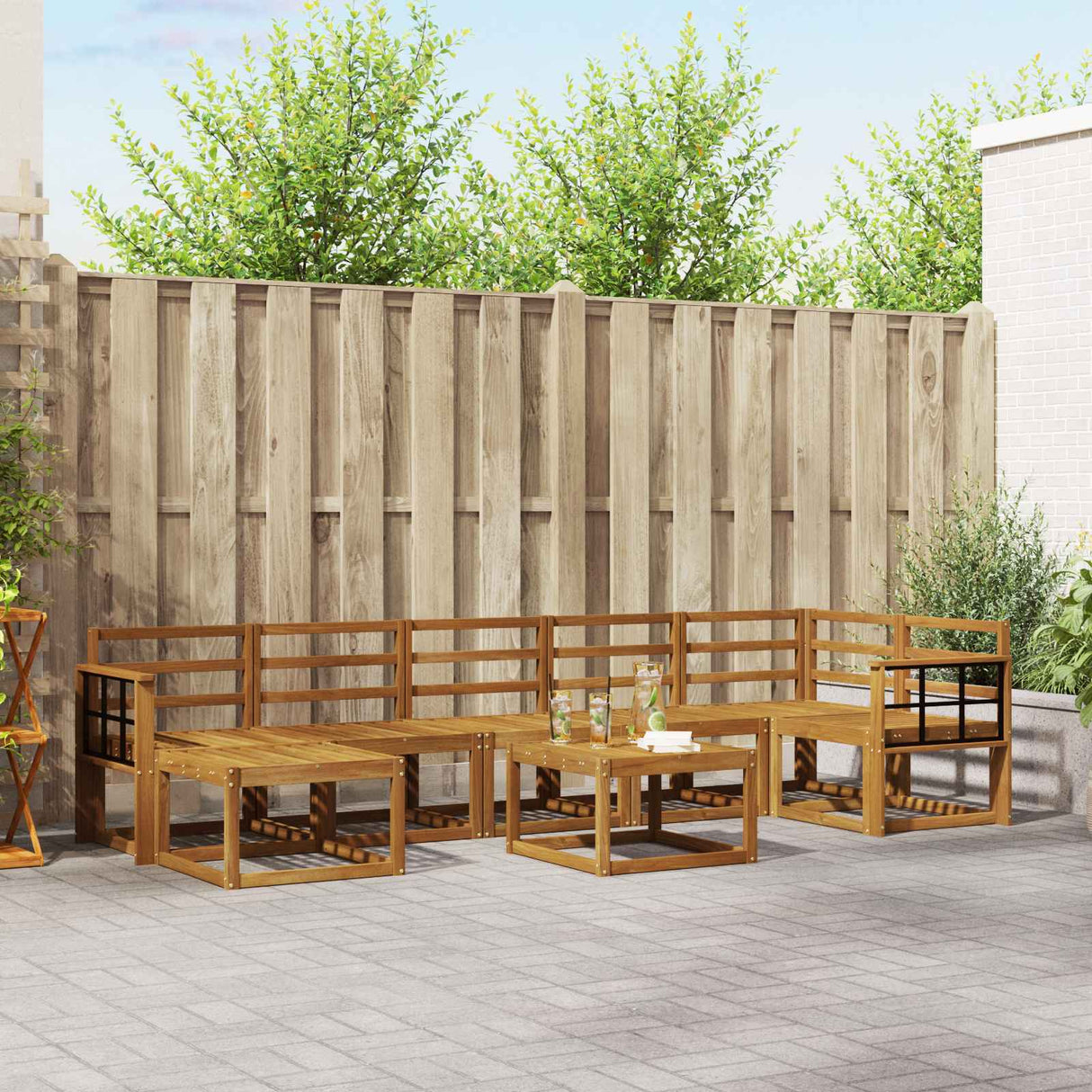 vidaXL Outdoor Bench Set 8 pcs Natural Solid Acacia Wood