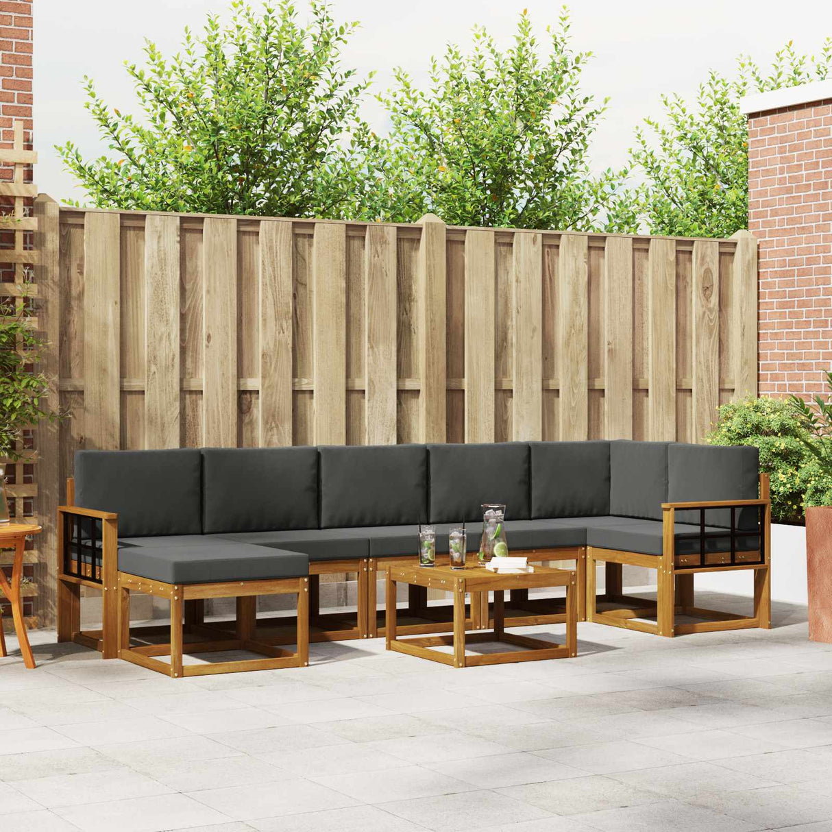 vidaXL Outdoor Bench Set 8 pcs Natural Solid Acacia Wood