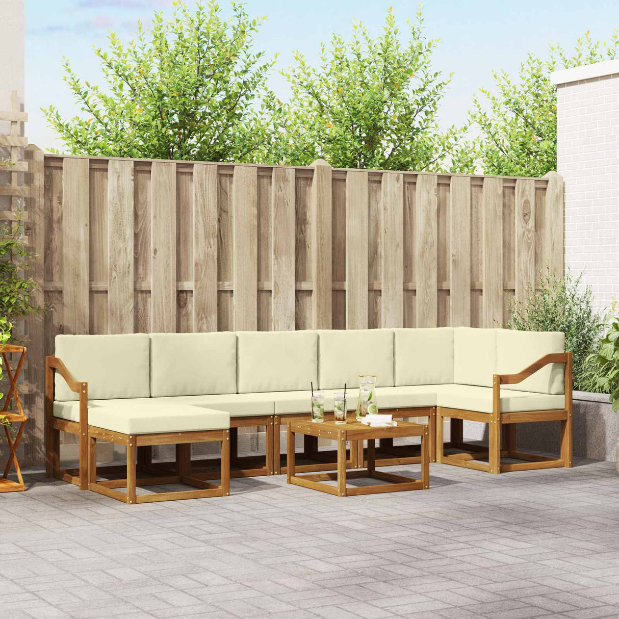 vidaXL Outdoor Bench Set 8 pcs Natural Solid Acacia Wood
