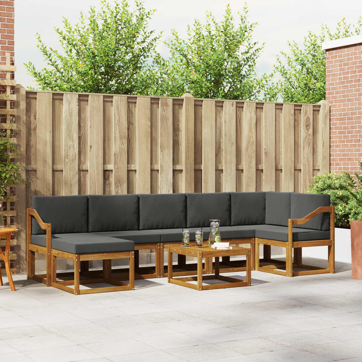 vidaXL Outdoor Bench Set 8 pcs Natural Solid Acacia Wood