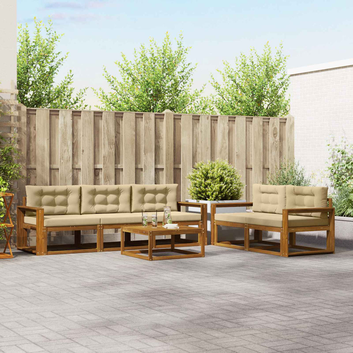 vidaXL Buiten bank set 6 pcs Naturel Massief Acacia Hout