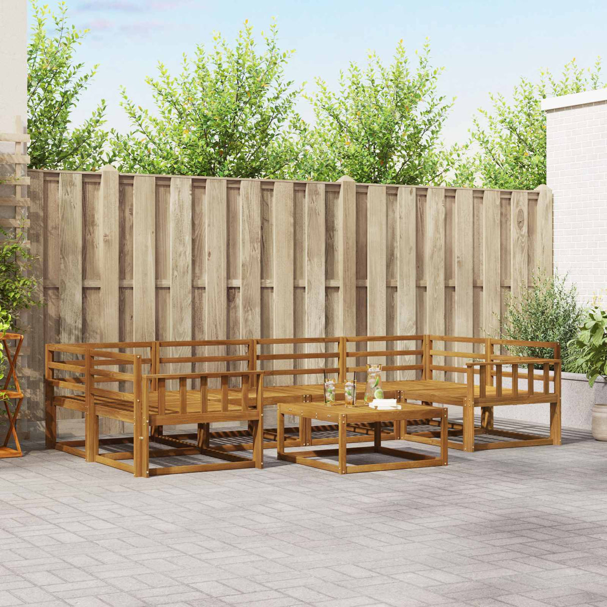 vidaXL Ensemble de 7 bancs de jardin en bois d'acacia massif Naturel