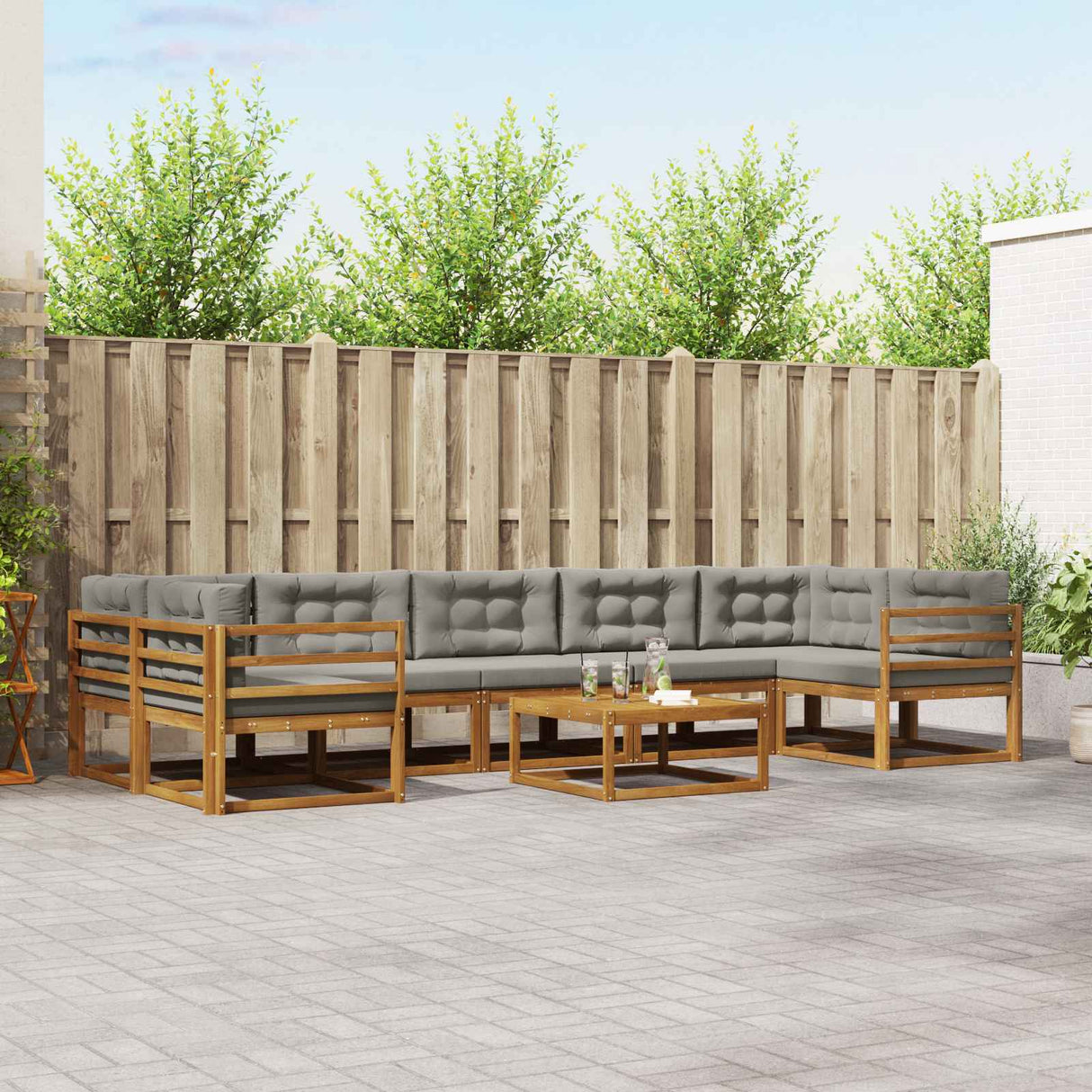 vidaXL Outdoor sofa set 8 pcs Natural Solid Acacia Wood