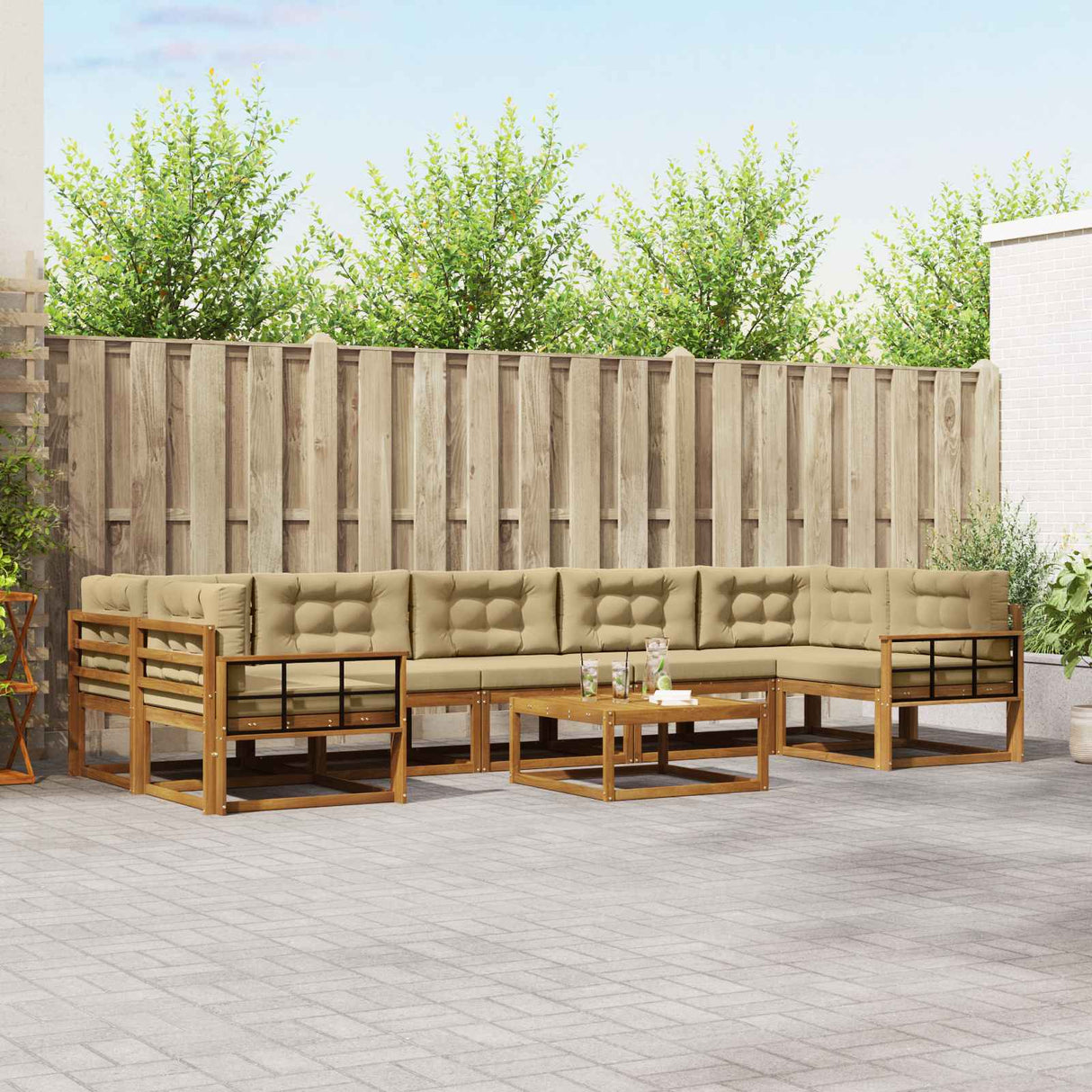 vidaXL Outdoor sofa set 8 pcs Natural Solid Acacia Wood