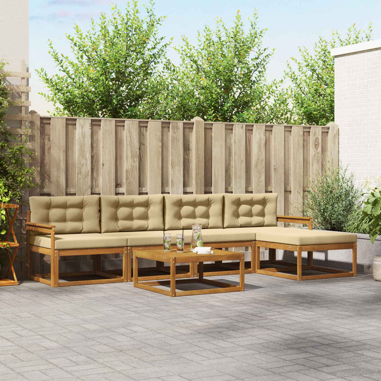 vidaXL Buiten bank set 6 pcs Naturel Massief Acacia Hout