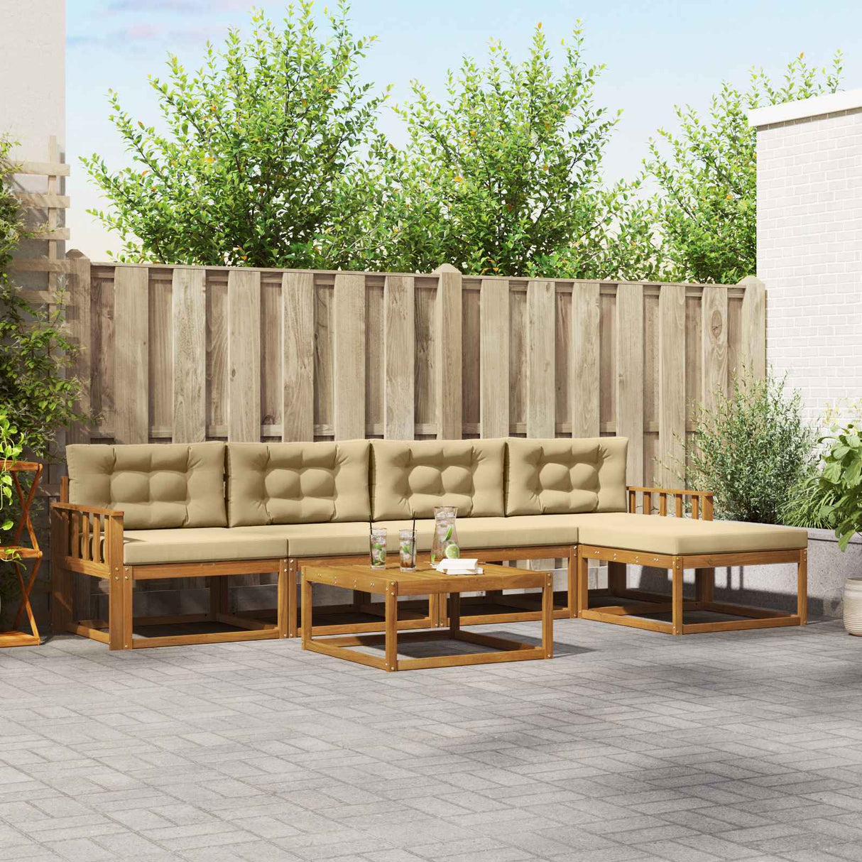 vidaXL Buiten bank set 6 pcs Naturel Massief Acacia Hout
