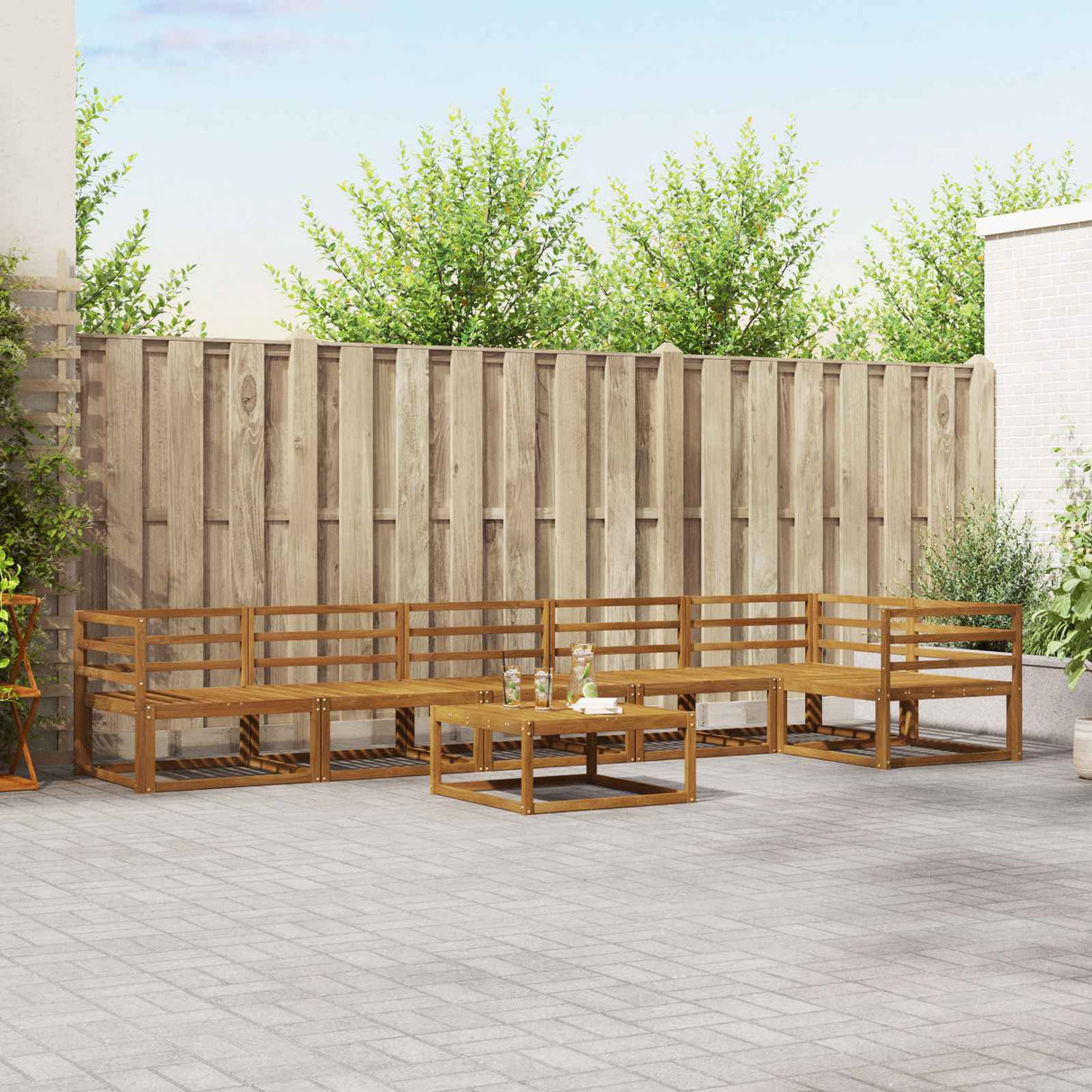 vidaXL Buiten bank set 7 pcs Naturel Massief Acacia Hout