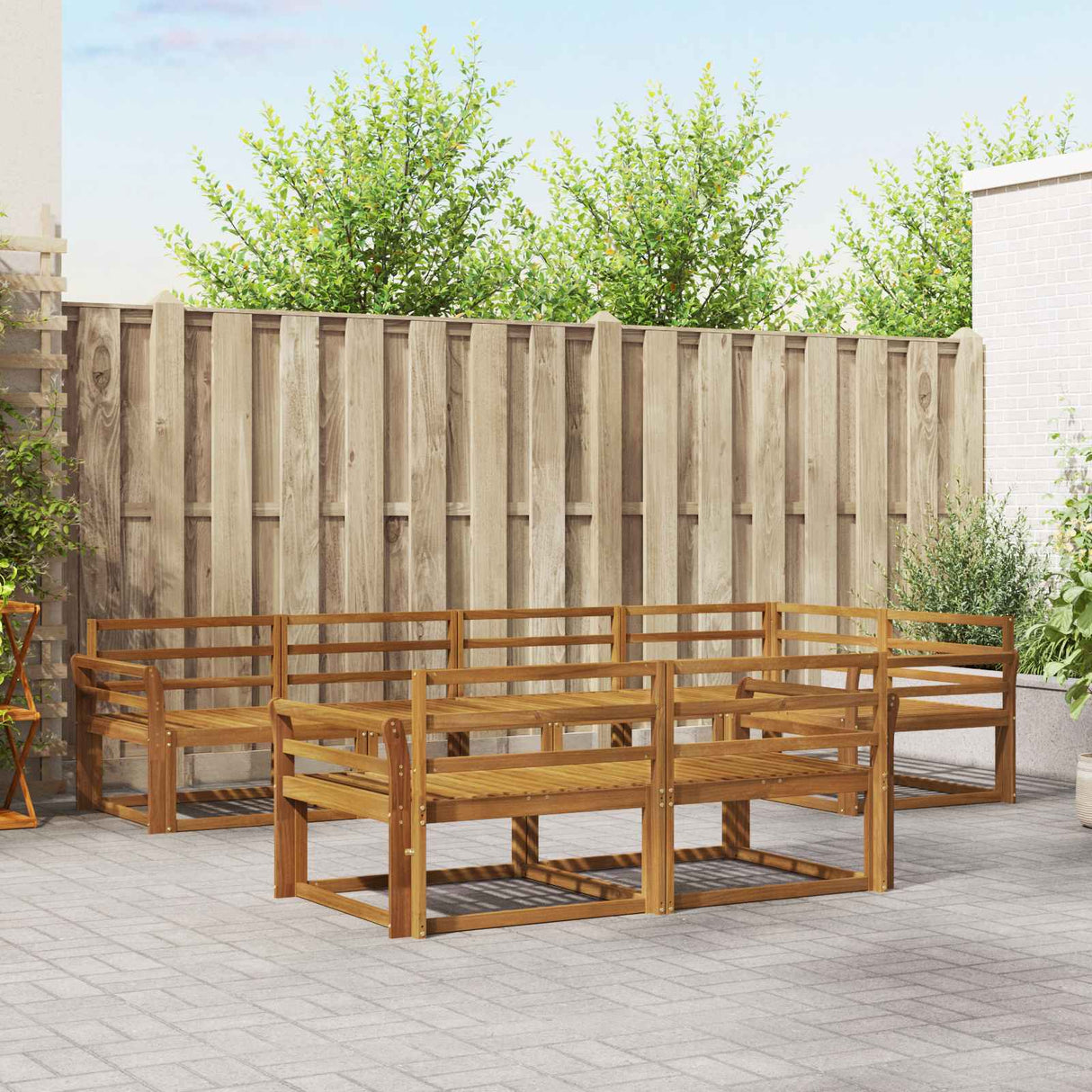 vidaXL Ensemble de 7 bancs de jardin en bois d'acacia massif Naturel