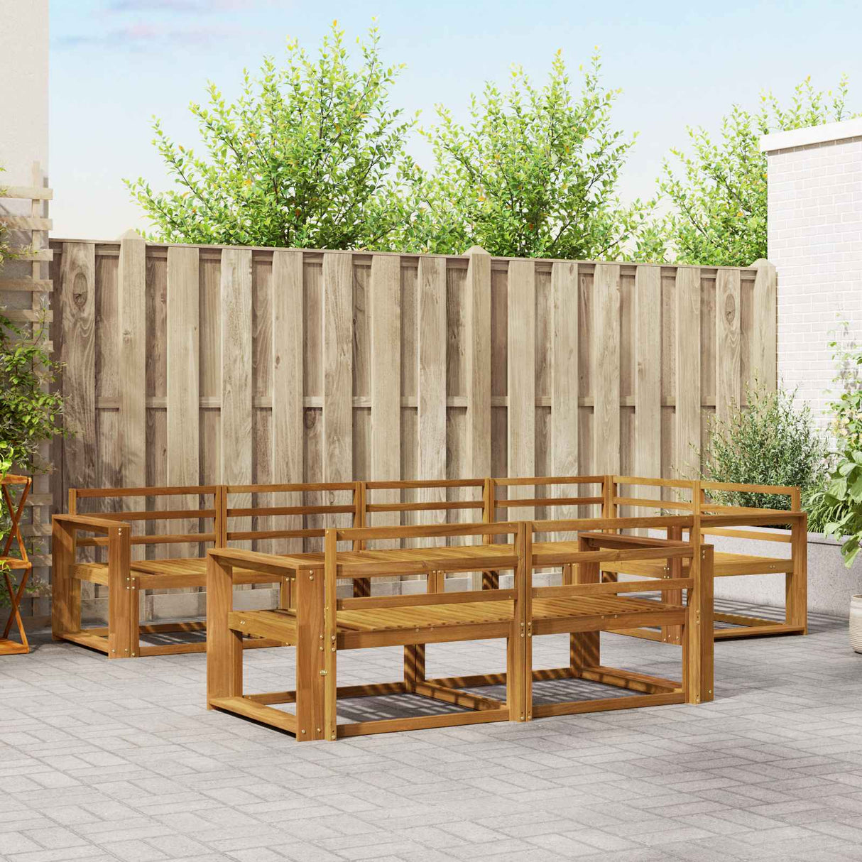 vidaXL Ensemble de 7 bancs de jardin en bois d'acacia massif Naturel