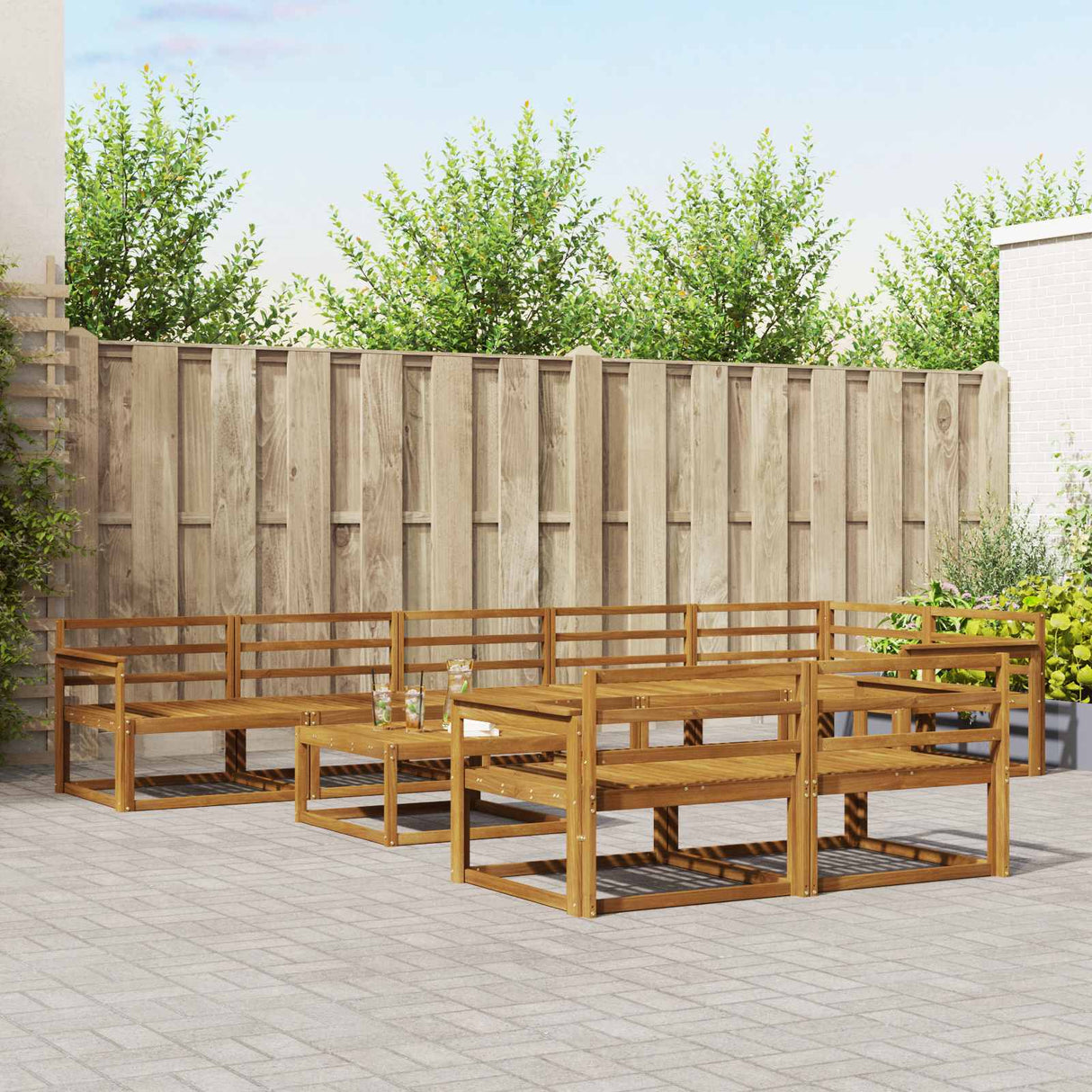 vidaXL Buiten bank set 9 pcs Naturel Massief Acacia Hout