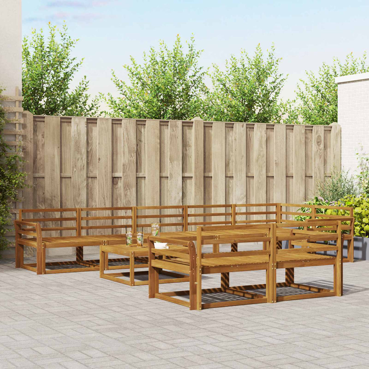 vidaXL Buiten bank set 9 pcs Naturel Massief Acacia Hout