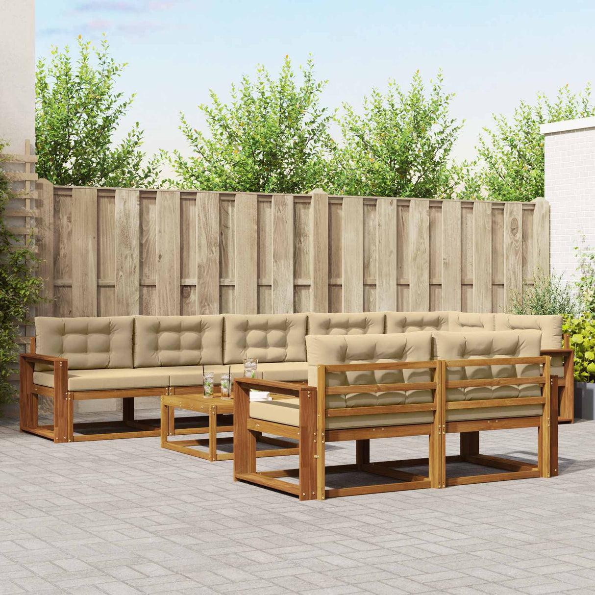 vidaXL Buiten bank set 9 pcs Naturel Massief Acacia Hout