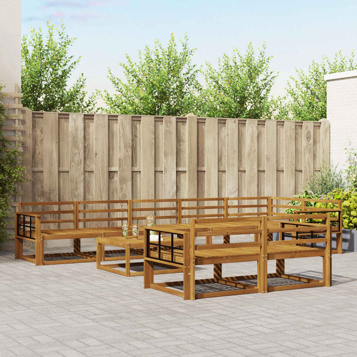 vidaXL Buiten bank set 9 pcs Naturel Massief Acacia Hout
