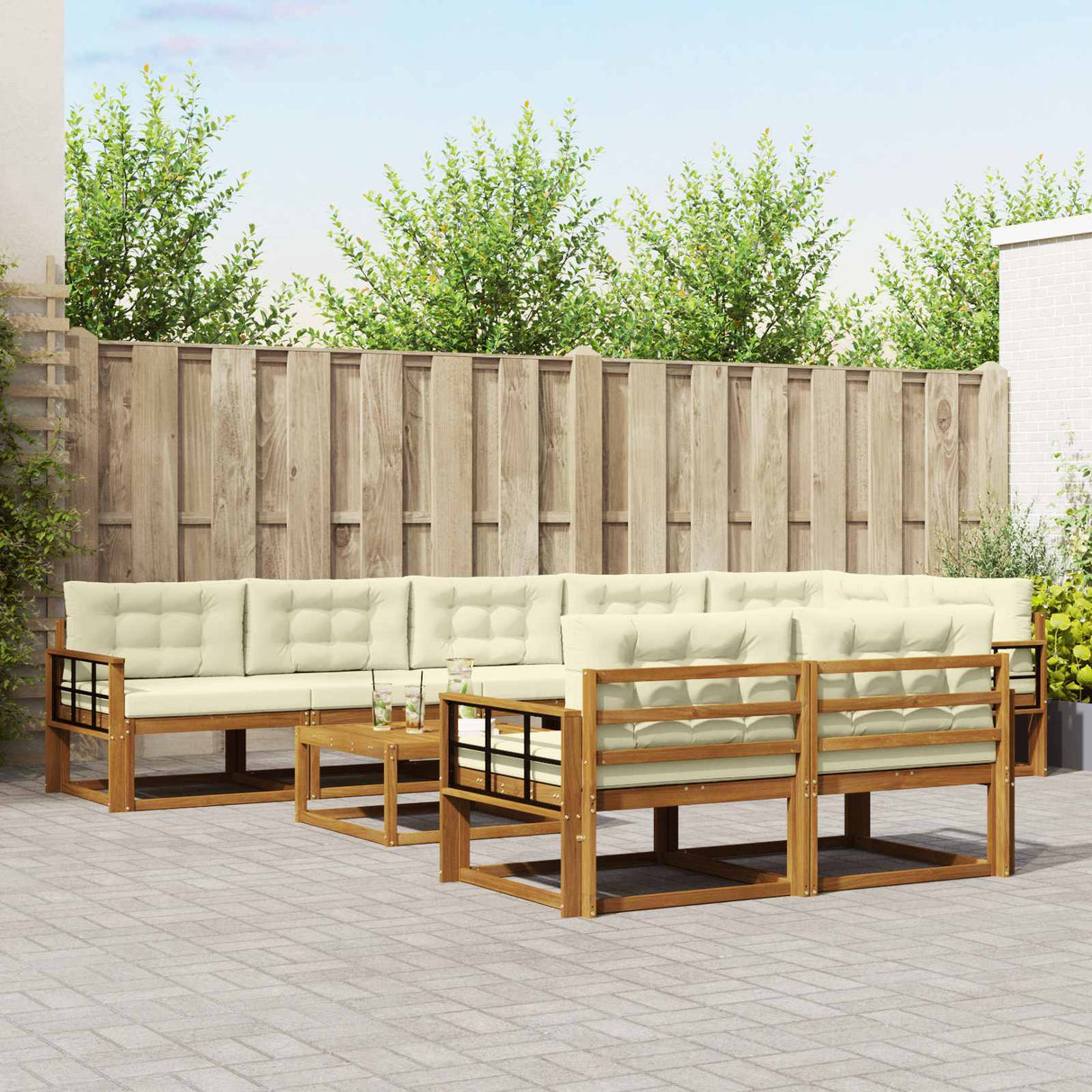 vidaXL Buiten bank set 9 pcs Naturel Massief Acacia Hout