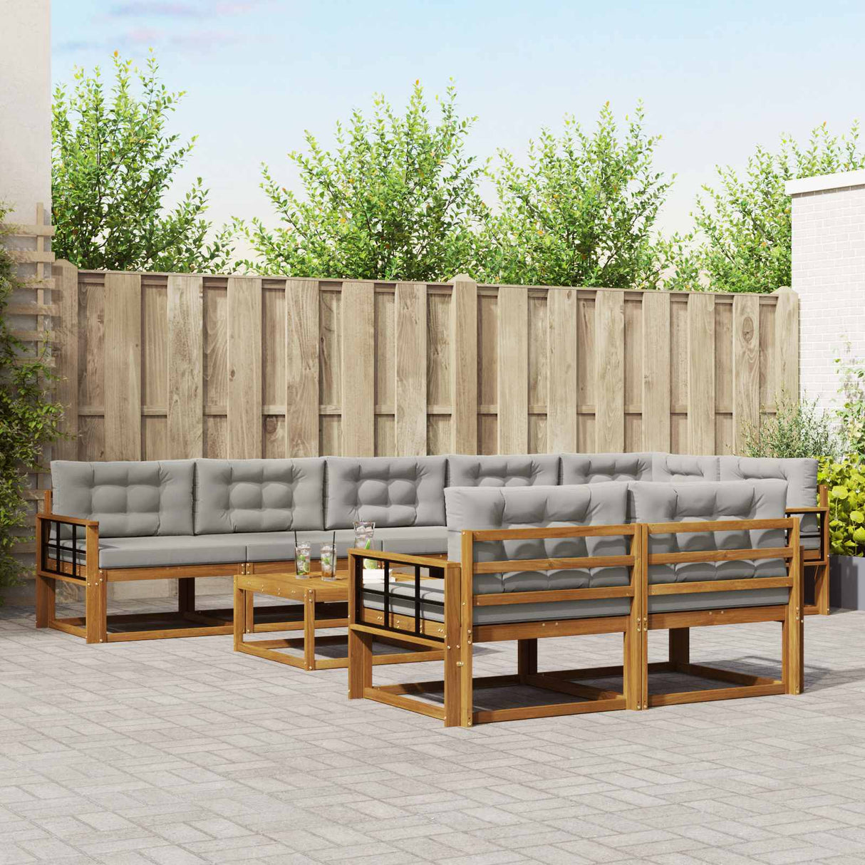 vidaXL Buiten bank set 9 pcs Naturel Massief Acacia Hout
