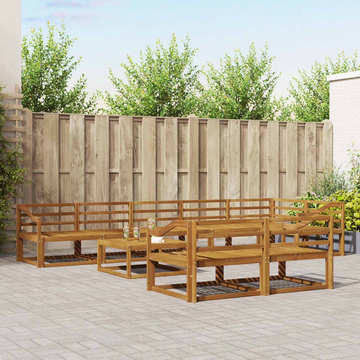 vidaXL Buiten bank set 9 pcs Naturel Massief Acacia Hout