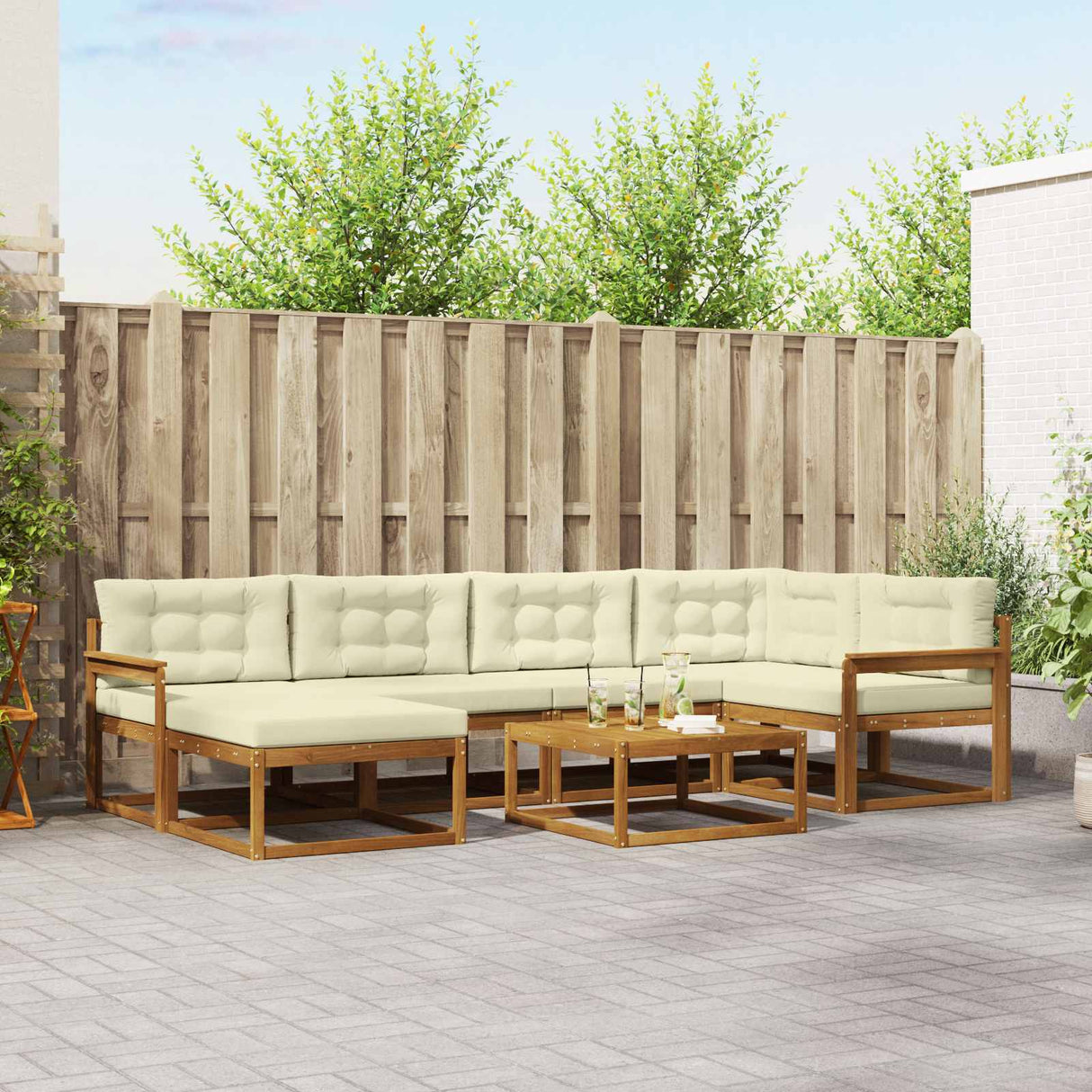 vidaXL Salon de jardin 7 pcs Bois d'acacia massif Naturel