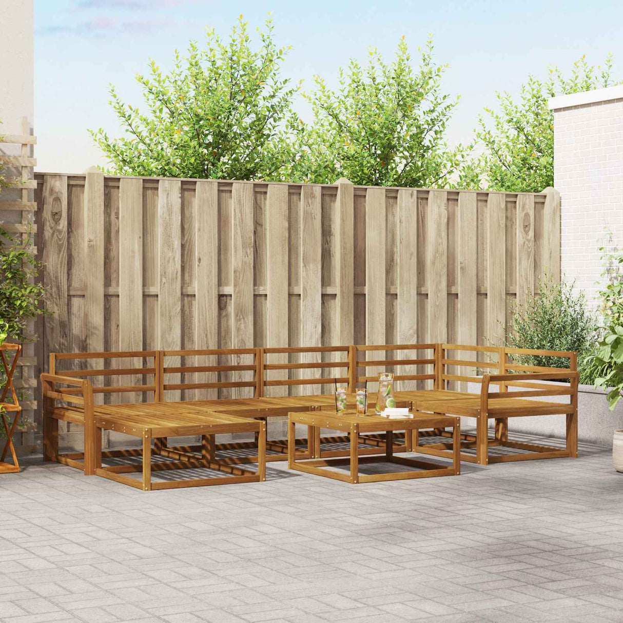 vidaXL Salon de jardin 7 pcs Bois d'acacia massif Naturel